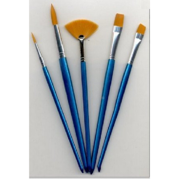 Ecsetkészlet - Gold Taklon ecsetek, vegyesen, laposecset, kerek hegyes ecsetek, legyezőecset - 5 db-os készlet