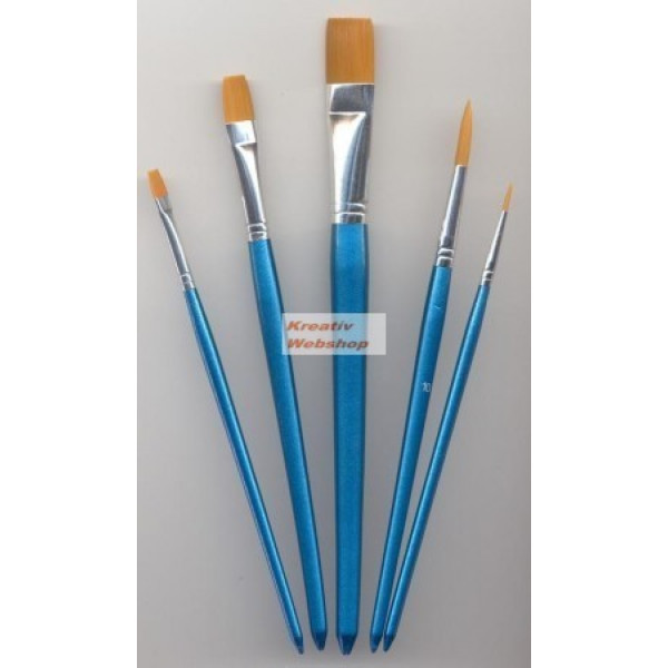 Ecsetkészlet - Gold Taklon ecsetek, vegyesen, 3db széles lapos ecset és 2db kerek hegyes ecset - 5 db-os készlet