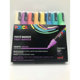 Dekormarker készlet, 1,8-2,5 mm, UNI Posca PC-5M - 8 színű Pasztell készlet (világoszöld, tenger zöld, barack, korall, napsárga, világoskék, levendula, elefántcsont)