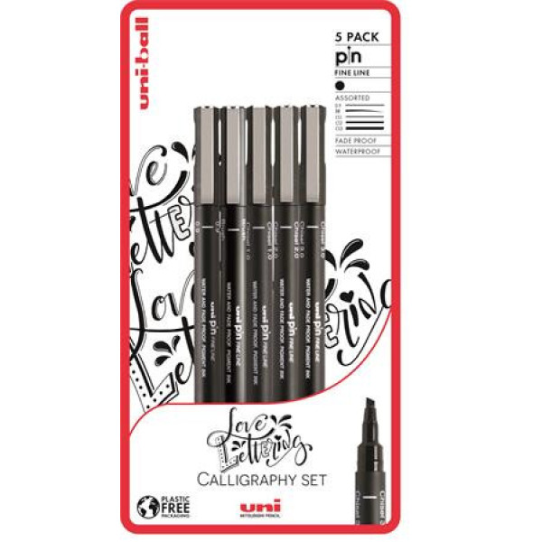 Rajzmarker készlet, UNI PIN "Love Lettering", 5 különböző vonalvastagság, fekete - Kifutó termék Rajzmarker készlet, UNI PIN "Love Lettering", 5 különböző vonalvastagság, fekete - Kifutó termék