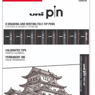 Rajzmarker készlet, UNI PIN "Classic", 8 különböző vonalvastagság, fekete