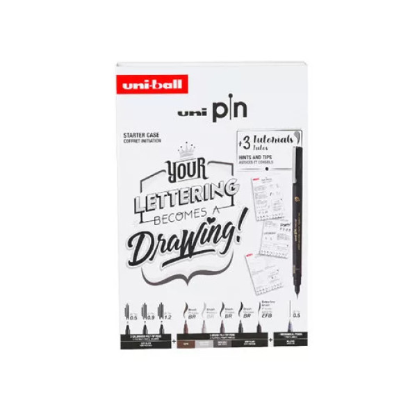 Tűfilc és ecsetfilc készlet - UNI PIN MANGA 9 db-os készlet - fekete tűfilcek plusz ecsetfilcek: fekete, világosszürke és sötétszürke