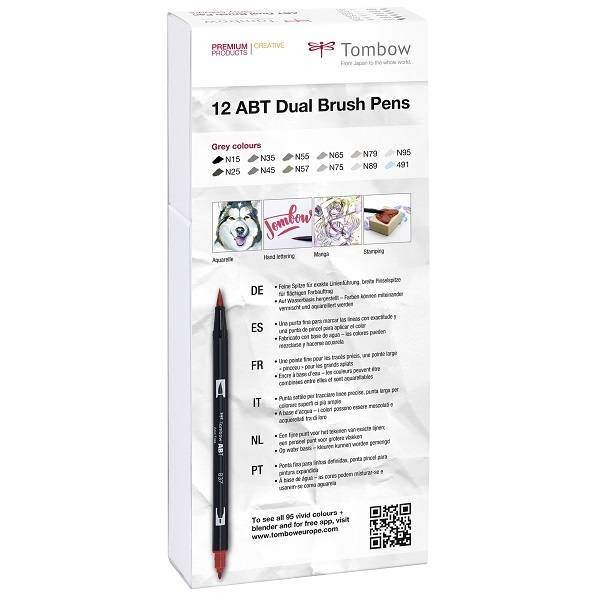Tombow ABT Dual Brush Pen - Kéthegyű marker filctoll 12 db - szürke árnyalatok Tombow ABT Dual Brush Pen - Kéthegyű marker filctoll 12 db - szürke árnyalatok