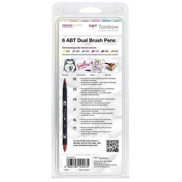 Tombow ABT Dual Brush Pen - Kéthegyű marker filctoll 6 db - bőrgyógyászatilag tesztelt színek Tombow ABT Dual Brush Pen - Kéthegyű marker filctoll 6 db - bőrgyógyászatilag tesztelt színek