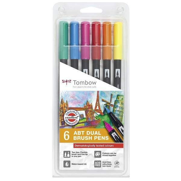 Tombow ABT Dual Brush Pen - Kéthegyű marker filctoll 6 db - bőrgyógyászatilag tesztelt színek Tombow ABT Dual Brush Pen - Kéthegyű marker filctoll 6 db - bőrgyógyászatilag tesztelt színek