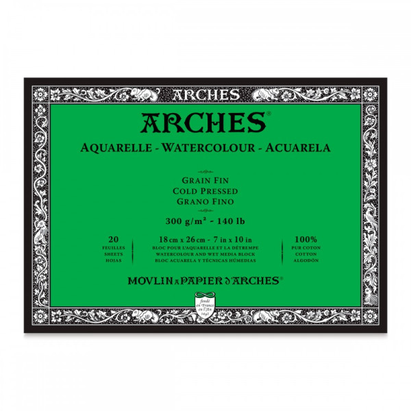 ARCHES savmentes akvarelltömb 100 % pamutból, 300 gr, hidegen préselt - 20 lap, 31 x 41 cm