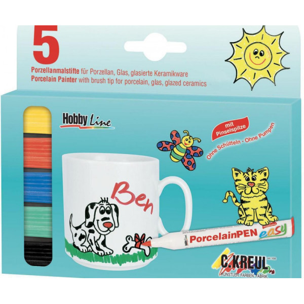 KREUL Üveg- és Porcelánmarker Készlet - 5 színű készlet - Alapszínek KREUL Üveg- és Porcelánmarker Készlet - 5 színű készlet - Alapszínek
