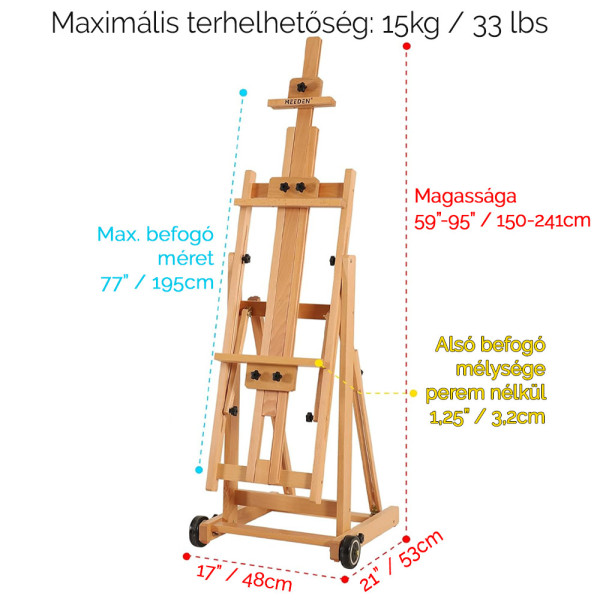 Festőállvány, műtermi, összecsukható, gurítható - MEEDEN Versatile H-Frame Studio Easel Natural Festőállvány, műtermi, összecsukható, gurítható - MEEDEN Versatile H-Frame Studio Easel Natural