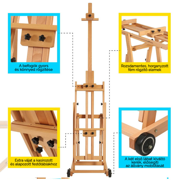 Festőállvány, műtermi, összecsukható, gurítható - MEEDEN Versatile H-Frame Studio Easel Natural Festőállvány, műtermi, összecsukható, gurítható - MEEDEN Versatile H-Frame Studio Easel Natural