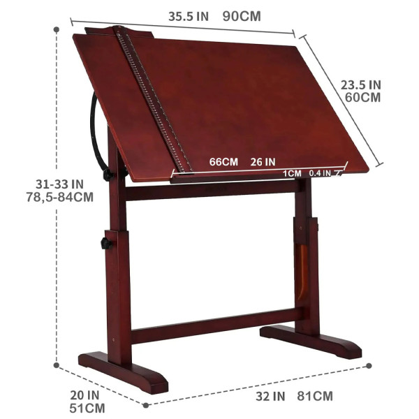 Rajz- és Festőasztal - MEEDEN Vintage Wood Drafting Table, Walnut Color