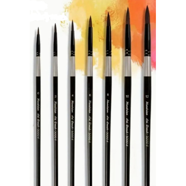 Hegyes kerek ecset akvarellhez, Mondrian 3000 - Kevert szőrű: Mókuszőr és Black Taklon szálak vegyesen - 2-es méret