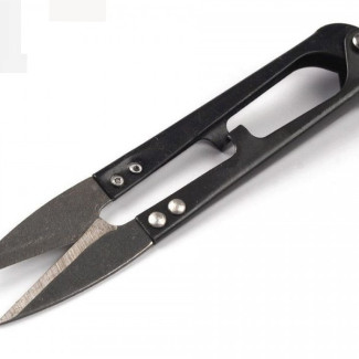 Egyenes, fekete szálvágó olló, erősített pengéjű kivitel