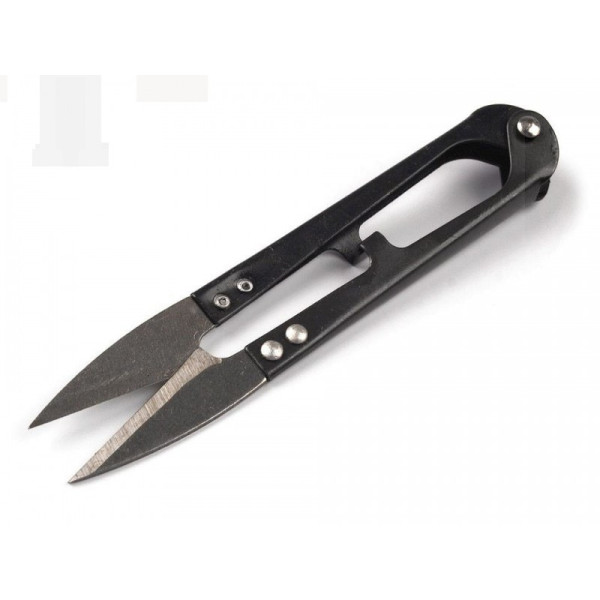 Egyenes, fekete szálvágó olló, erősített pengéjű kivitel