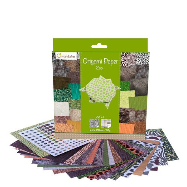 Origami papír - Design papíros hajtogató készlet, 20x20cm, 60 lap - Állatkert