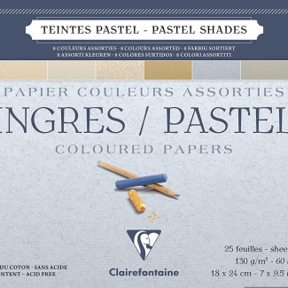 INGRES pasztell-tömb, hosszú oldalán ragasztott, 8 válogatott pasztell szín 130 g/m2 25 ív 18 x 24 cm