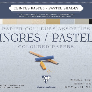 INGRES pasztell-tömb, hosszú oldalán ragasztott, 8 válogatott pasztell szín 130 g/m2 25 ív 24 x 30 cm