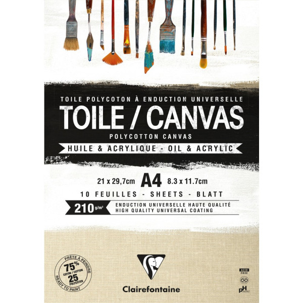 Festővászon tömb, alapozott, natúr - Clairefontaine vászontömb Polycotton 210 gr/nm - A4, 10 lap