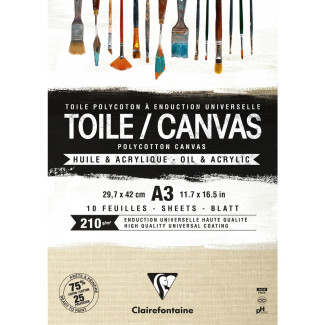 Festővászon tömb, alapozott, natúr - Clairefontaine vászontömb Polycotton 210 gr/nm - A3, 10 lap