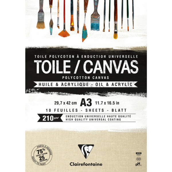 Festővászon tömb, alapozott, natúr - Clairefontaine vászontömb Polycotton 210 gr/nm - A3, 10 lap