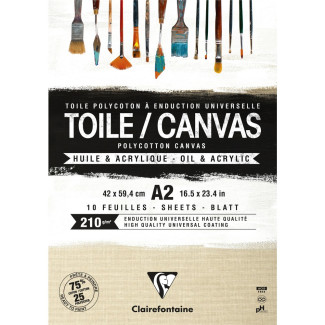 Festővászon tömb, alapozott, natúr - Clairefontaine vászontömb Polycotton 210 gr/nm - A2, 10 lap