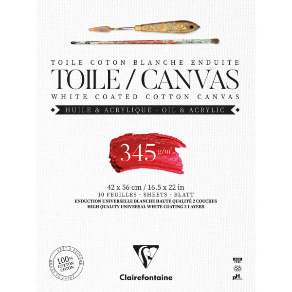 Festővászon tömb, alapozott, fehér - Clairefontaine vászontömb 100% pamut, 345 gr/nm - 42x56 cm, 10 lap