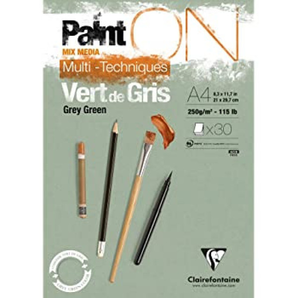PaintON rajztömb, zöldes szürke színű, enyhén szemcsés papír, vegyes technikákhoz 250 g/m2 30 lap A4