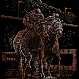 Képkarcoló készlet karctűvel - 20x25 cm - Réz - Lóverseny