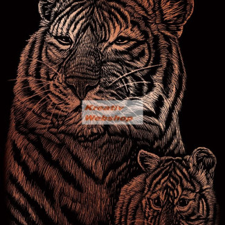 Képkarcoló készlet karctűvel - 13x18 cm - Réz - Tigrisek