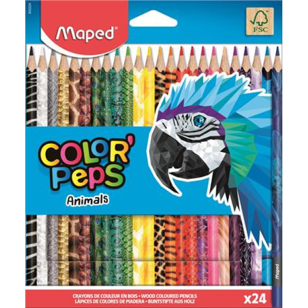 Színes ceruza készlet, háromszögletű, MAPED "Color'Peps Animal", 24 különböző szín Színes ceruza készlet, háromszögletű, MAPED "Color'Peps Animal", 24 különböző szín