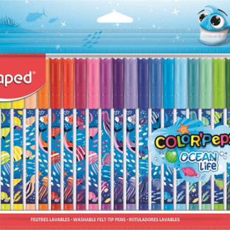 Filctoll készlet, 2 mm, kimosható, MAPED "Color'Peps Ocean Life", 24 különböző szín Filctoll készlet, 2 mm, kimosható, MAPED "Color'Peps Ocean Life", 24 különböző szín