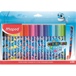 Filctoll készlet, 2 mm, kimosható, MAPED "Color'Peps Ocean Life", 24 különböző szín Filctoll készlet, 2 mm, kimosható, MAPED "Color'Peps Ocean Life", 24 különböző szín