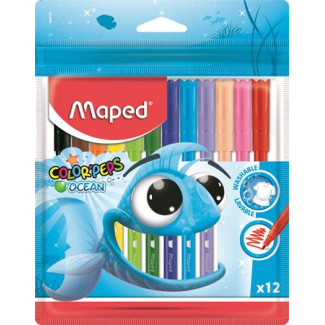 Filctoll készlet, 2 mm, kimosható, MAPED "Color'Peps Ocean", 12 különböző szín Filctoll készlet, 2 mm, kimosható, MAPED "Color'Peps Ocean", 12 különböző szín
