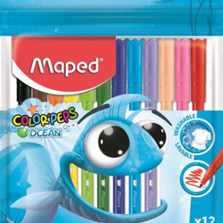 Filctoll készlet, 2 mm, kimosható, MAPED "Color'Peps Ocean", 12 különböző szín Filctoll készlet, 2 mm, kimosható, MAPED "Color'Peps Ocean", 12 különböző szín