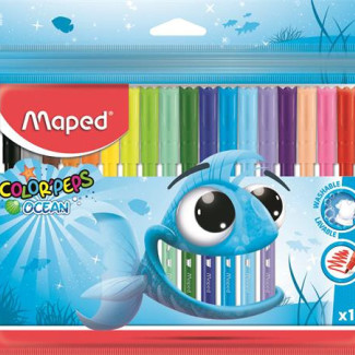 Filctoll készlet, 2 mm, kimosható, MAPED "Color'Peps Ocean", 18 különböző szín Filctoll készlet, 2 mm, kimosható, MAPED "Color'Peps Ocean", 18 különböző szín