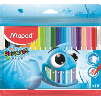 Filctoll készlet, 2 mm, kimosható, MAPED "Color'Peps Ocean", 18 különböző szín Filctoll készlet, 2 mm, kimosható, MAPED "Color'Peps Ocean", 18 különböző szín