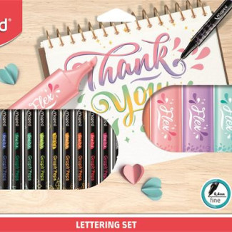Kalligrafikus készlet, 22 darabos, MAPED "Lettering Set", 6 szövegkiemelő + 16 tűfilc különböző színekben