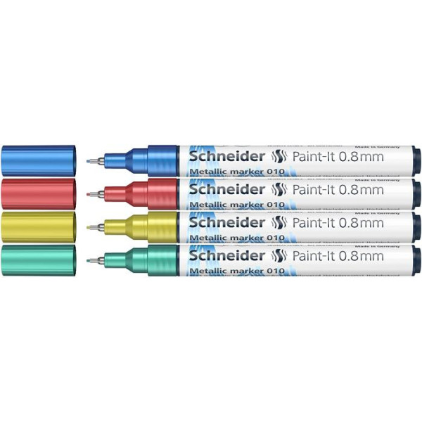 Metálfényű marker készlet, 0,8 mm, SCHNEIDER "Paint-It 010", 4 különböző szín