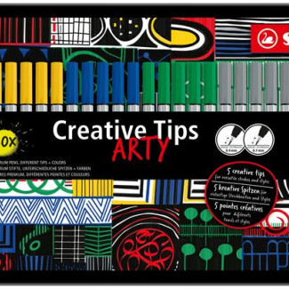 Tűfilc készlet, fém doboz, STABILO "Creative Tips ARTY", 6 különböző szín, 5 különböző vastagság Tűfilc készlet, fém doboz, STABILO "Creative Tips ARTY", 6 különböző szín, 5 különböző vastagság