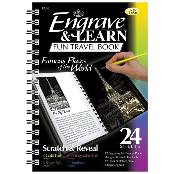 Képkarcoló könyv, 12 különböző képpel, karctűvel - 15x20 cm - Album formátum - Híres helyek