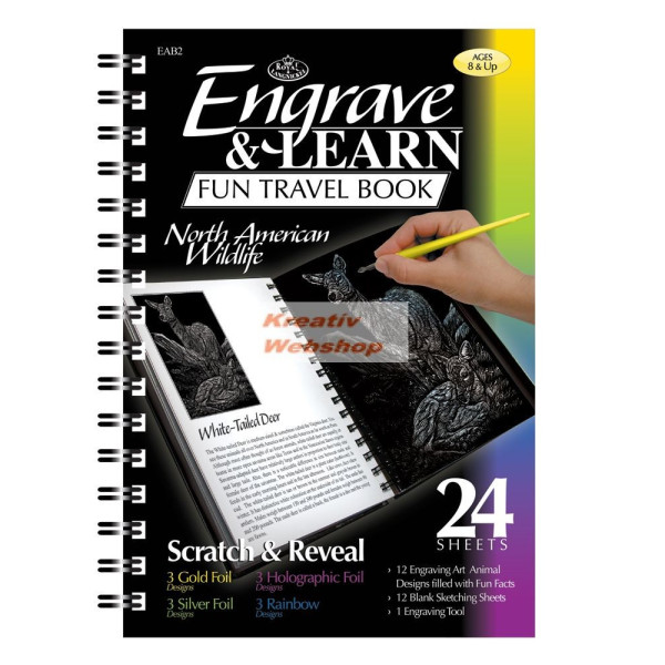 Képkarcoló könyv, 12 különböző képpel, karctűvel - 15x20 cm - Album formátum - Amerikai vadvilág 