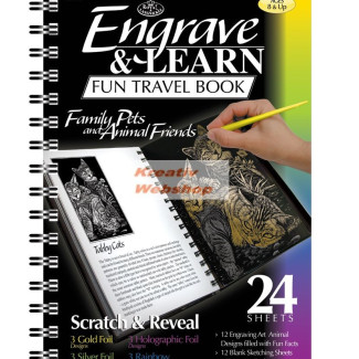 Képkarcoló könyv, 12 különböző képpel, karctűvel - 15x20 cm - Album formátum - Családi kedvencek