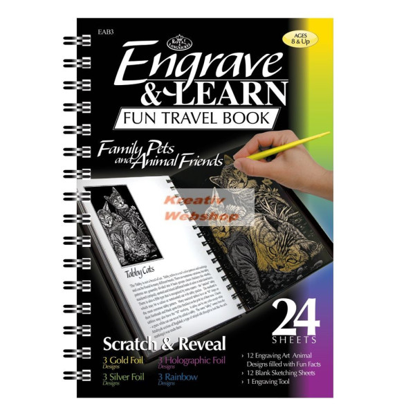 Képkarcoló könyv, 12 különböző képpel, karctűvel - 15x20 cm - Album formátum - Családi kedvencek