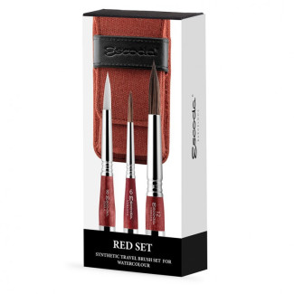 Ecset - Escoda 1270 Red Set - szintetikus ecset szett, utazó készlet, összecsukható