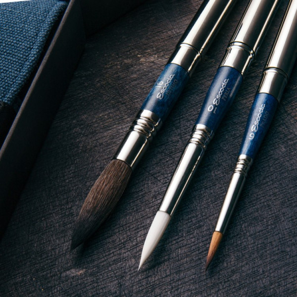 Ecset - Escoda 1271 Blue Set - szintetikus ecset szett, utazó készlet, összecsukható Ecset - Escoda 1271 Blue Set - szintetikus ecset szett, utazó készlet, összecsukható