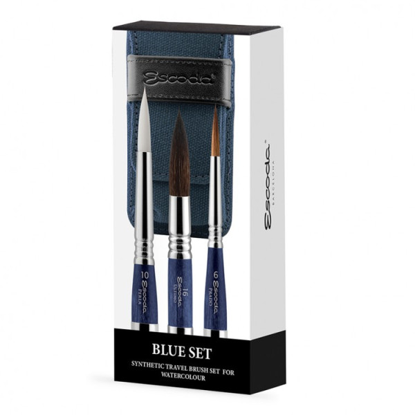 Ecset - Escoda 1271 Blue Set - szintetikus ecset szett, utazó készlet, összecsukható