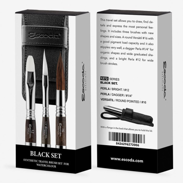 Ecset - Escoda 1272 Black Set - szintetikus ecset szett, utazó készlet, összecsukható Ecset - Escoda 1272 Black Set - szintetikus ecset szett, utazó készlet, összecsukható