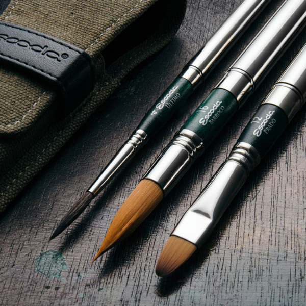 Ecset - Escoda 1273 Green Set - szintetikus ecset szett, utazó készlet, összecsukható Ecset - Escoda 1273 Green Set - szintetikus ecset szett, utazó készlet, összecsukható