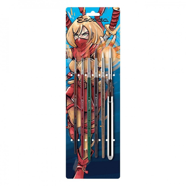 Ecset - Escoda 6560 Manga Set - szintetikus ecset szett, 6 db - Illusztrációhoz, Mangához