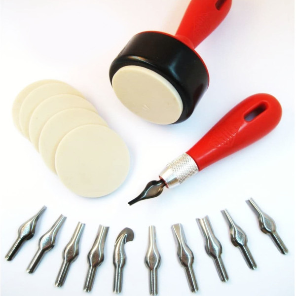 Művészlinókészlet - ESSDEE Lino Cutter and Stamp Carving Kit - 10 késsel és 5 körlinóval