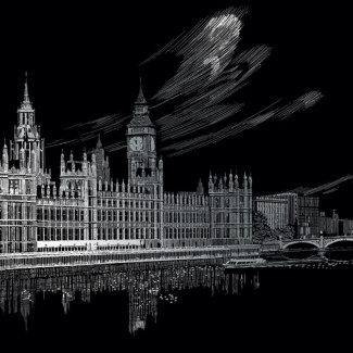 Képkarcoló készlet karctűvel, felnőtteknek - 28x36 cm - Ezüst - London: Big Ben és a Parlament